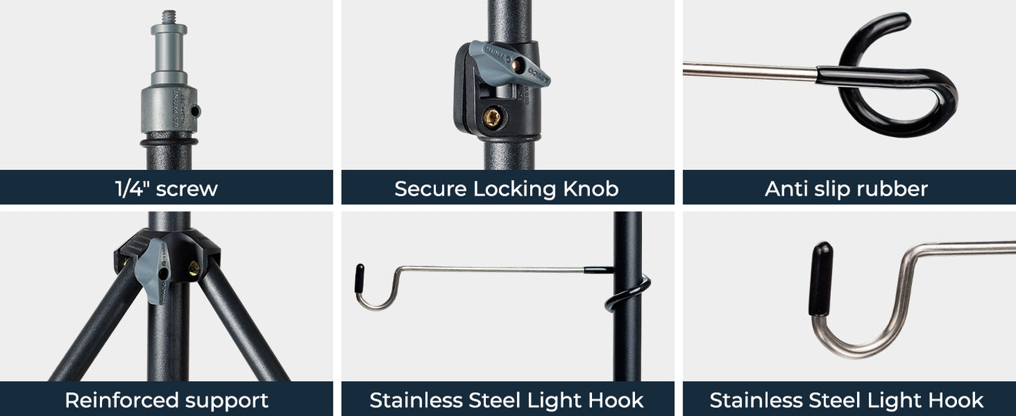 2 Pack Titanium Lantern Hooks, Stainless Steel Non-Slip Tent Light Pole Hook with Carbon Steels Tent Lantern Tripod Stand, Ground Stakes and Carrying Bag for Camping, Fishing and Hiking