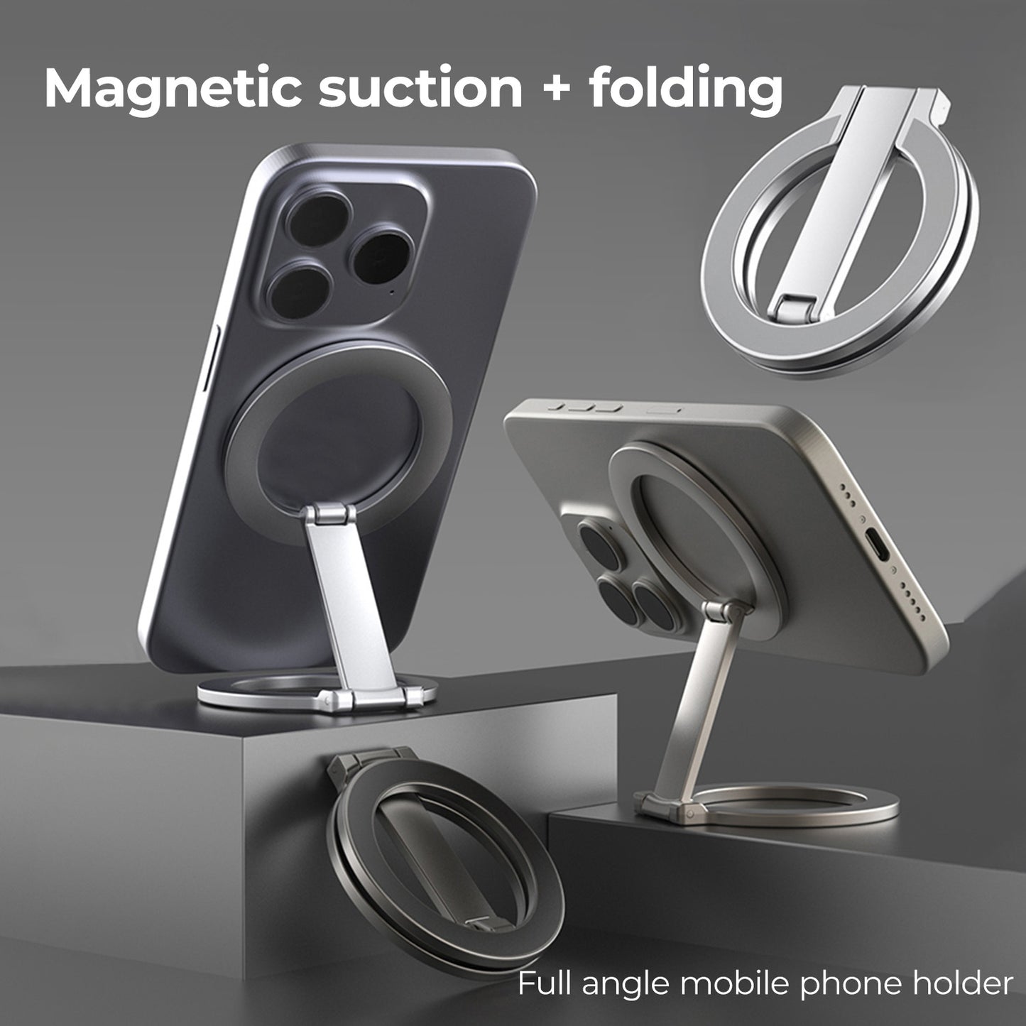 Magnetic Suction & Folding Full-Angle Mobile Phone Holder with Double-Sided Magnetic Bracket