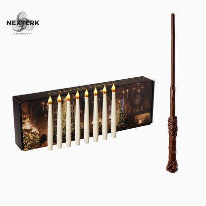 Floating Candles with Wand, Magic Hanging Candles Flickering Warm Light Flameless LED Taper Candle, Battery Operated Window Candles for Christmas Halloween Decor