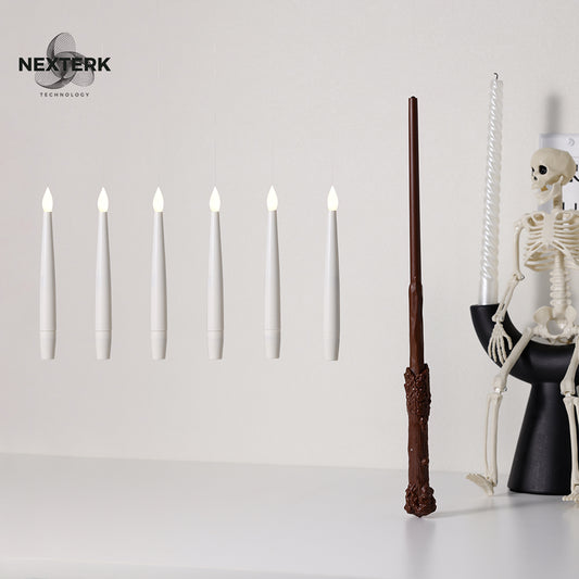 Floating Candles with Wand, Magic Hanging Candles Flickering Warm Light Flameless LED Taper Candle, Battery Operated Window Candles for Christmas Halloween Decor