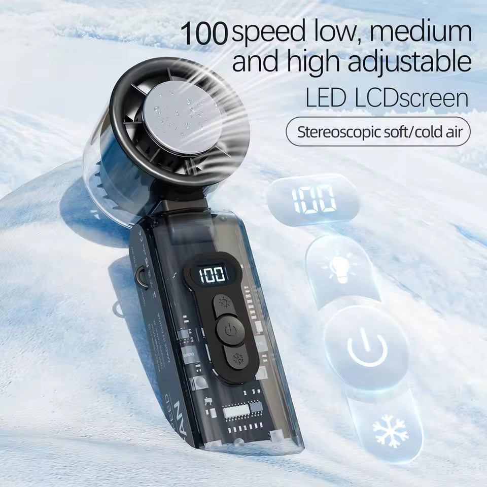 Foldable Mini Cooling Fan – Rechargeable with LED Screen-White