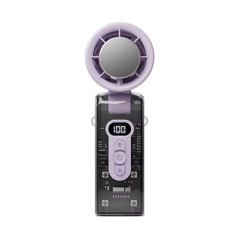 Foldable Mini Cooling Fan – Rechargeable with LED Screen-Purple – NexTerk