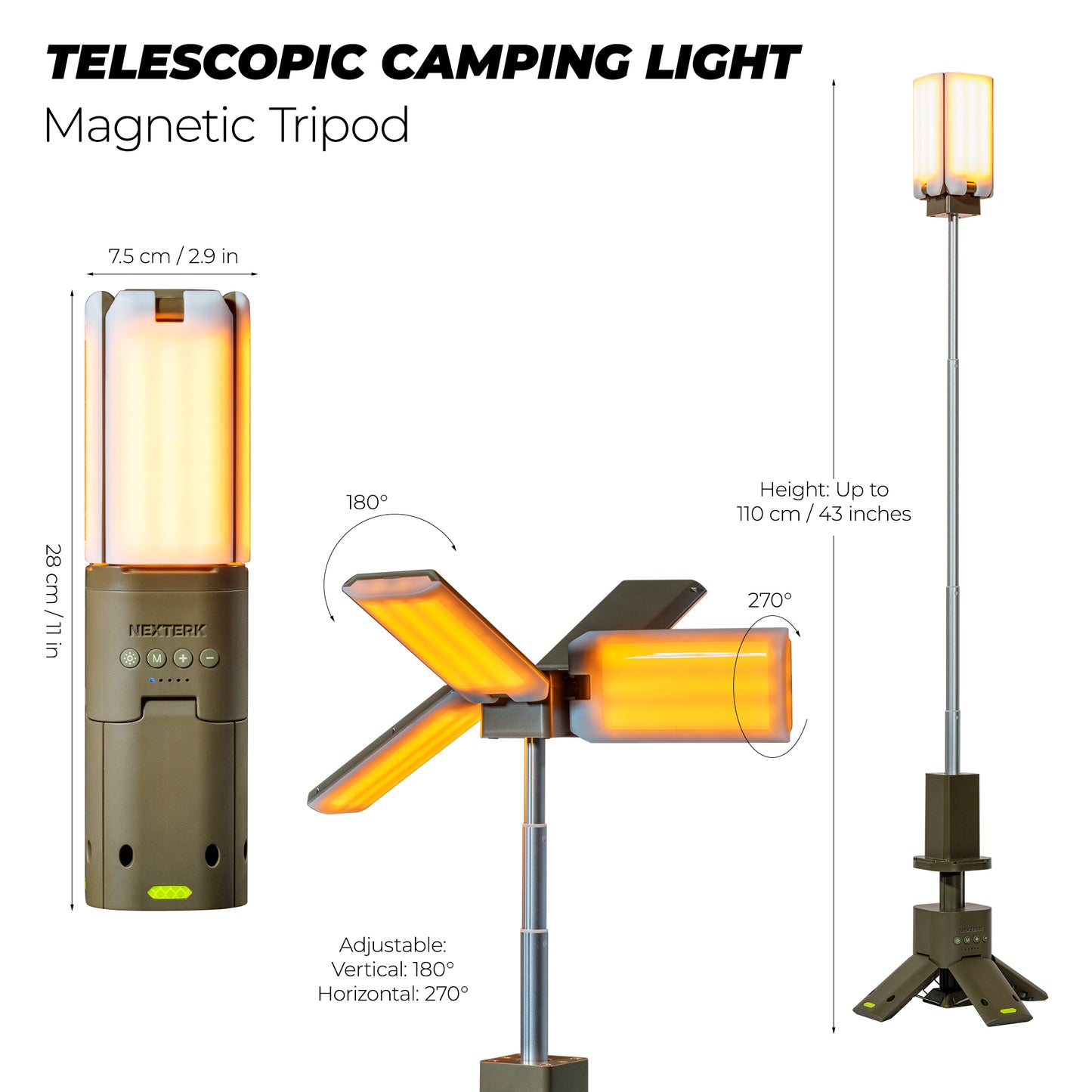 Rechargeable Telescopic Camping Lantern with 14000mAh Battery, Dimmable Magnetic Tent Light & Portable Power Bank for Outdoor Adventures, Hiking, Camping, and Emergency Use