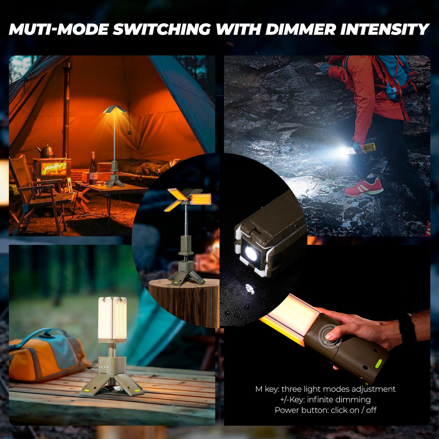 Rechargeable Telescopic Camping Lantern with 14000mAh Battery, Dimmable Magnetic Tent Light & Portable Power Bank for Outdoor Adventures, Hiking, Camping, and Emergency Use